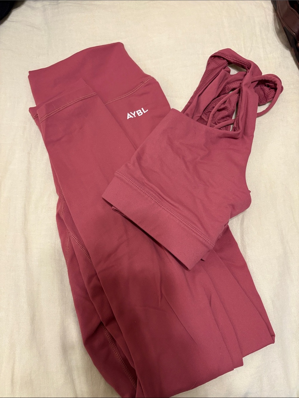 AYBL Mauve/Pink Strappy Sports Bra & High-Waist Leggings Set